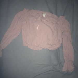 Off the shoulder pastel pink ruffle top